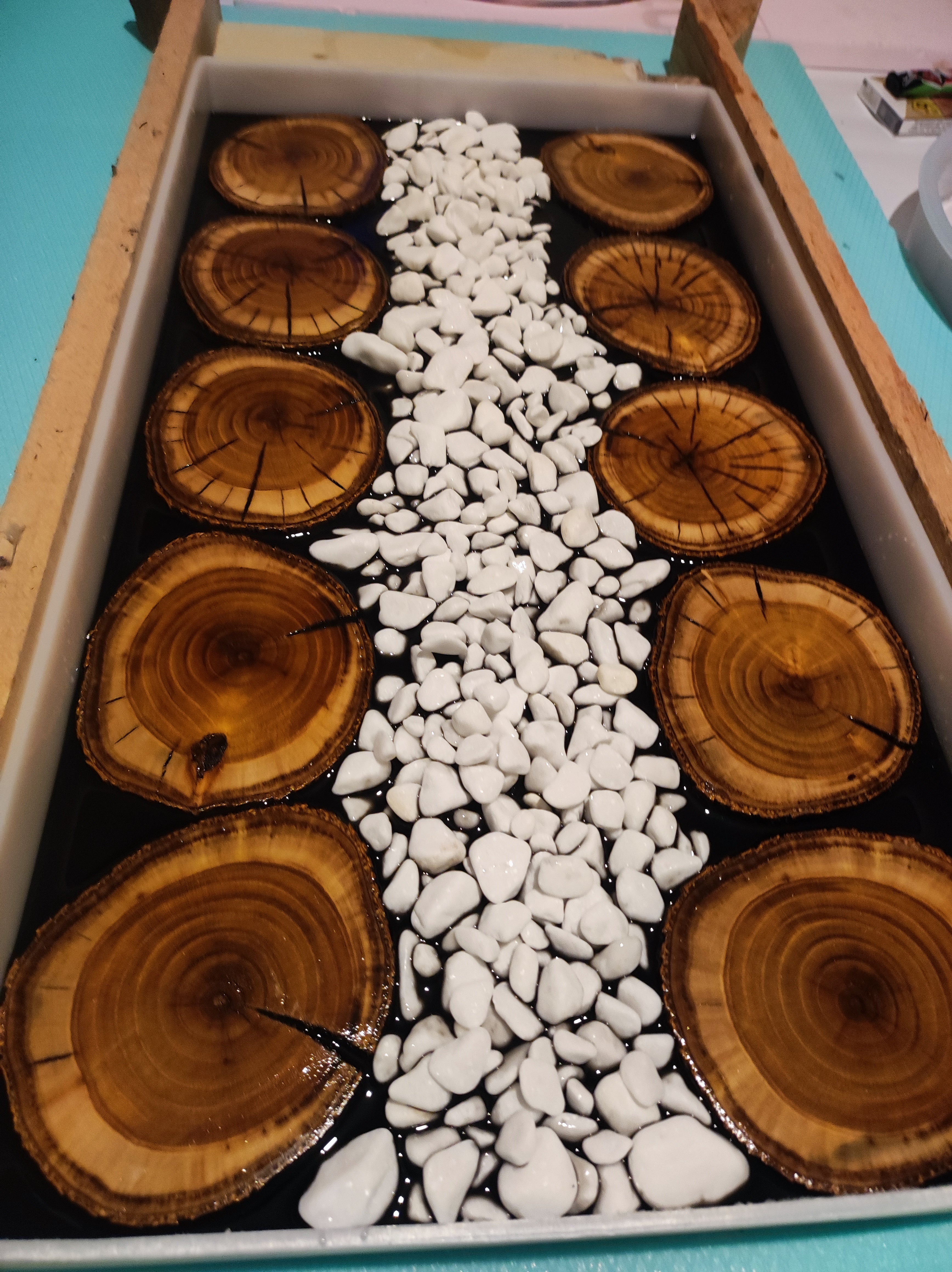 River Balance – Custom Wood, Stone & Epoxy River Table