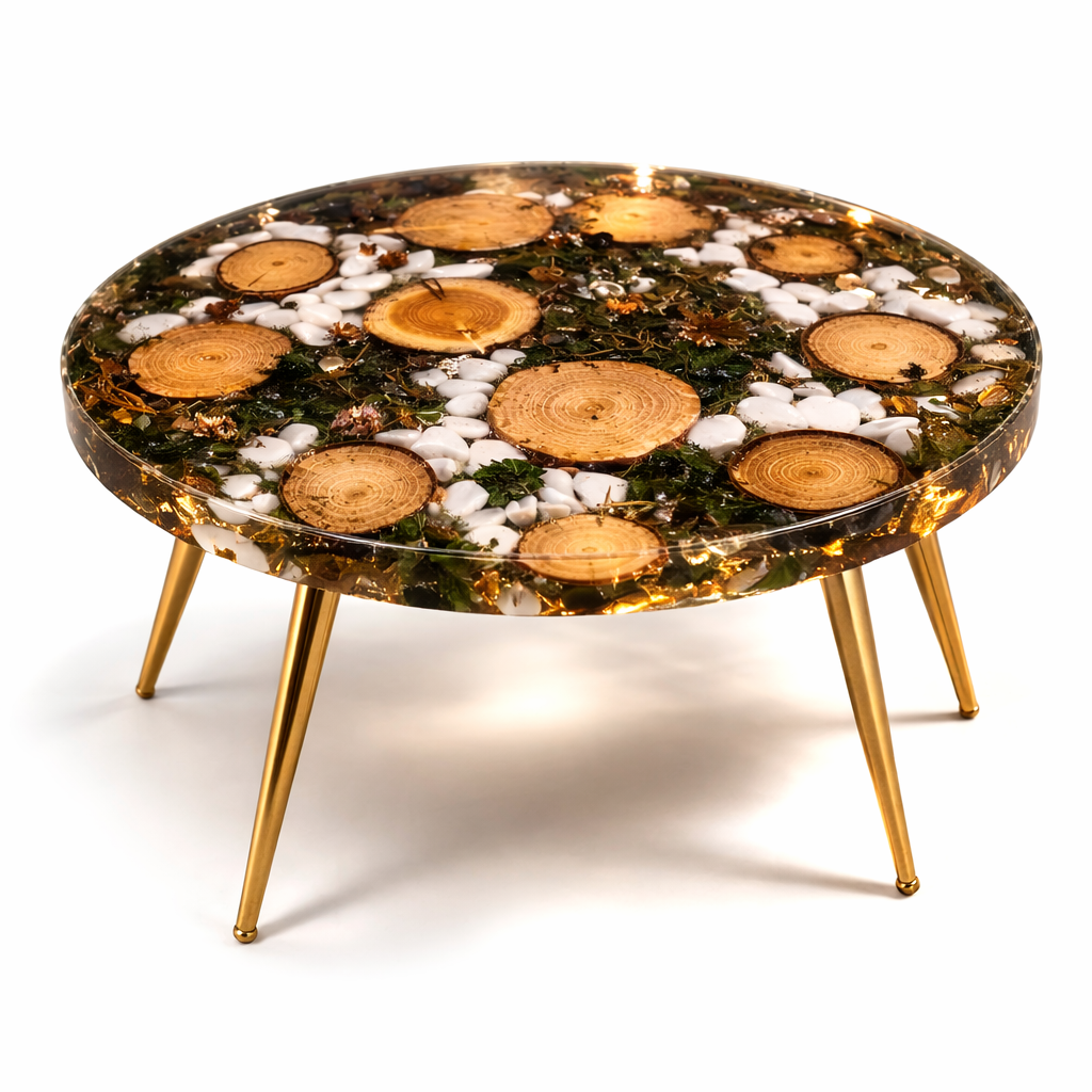 Warm Forest – Custom Wood, Moss & Resin Coffee Table