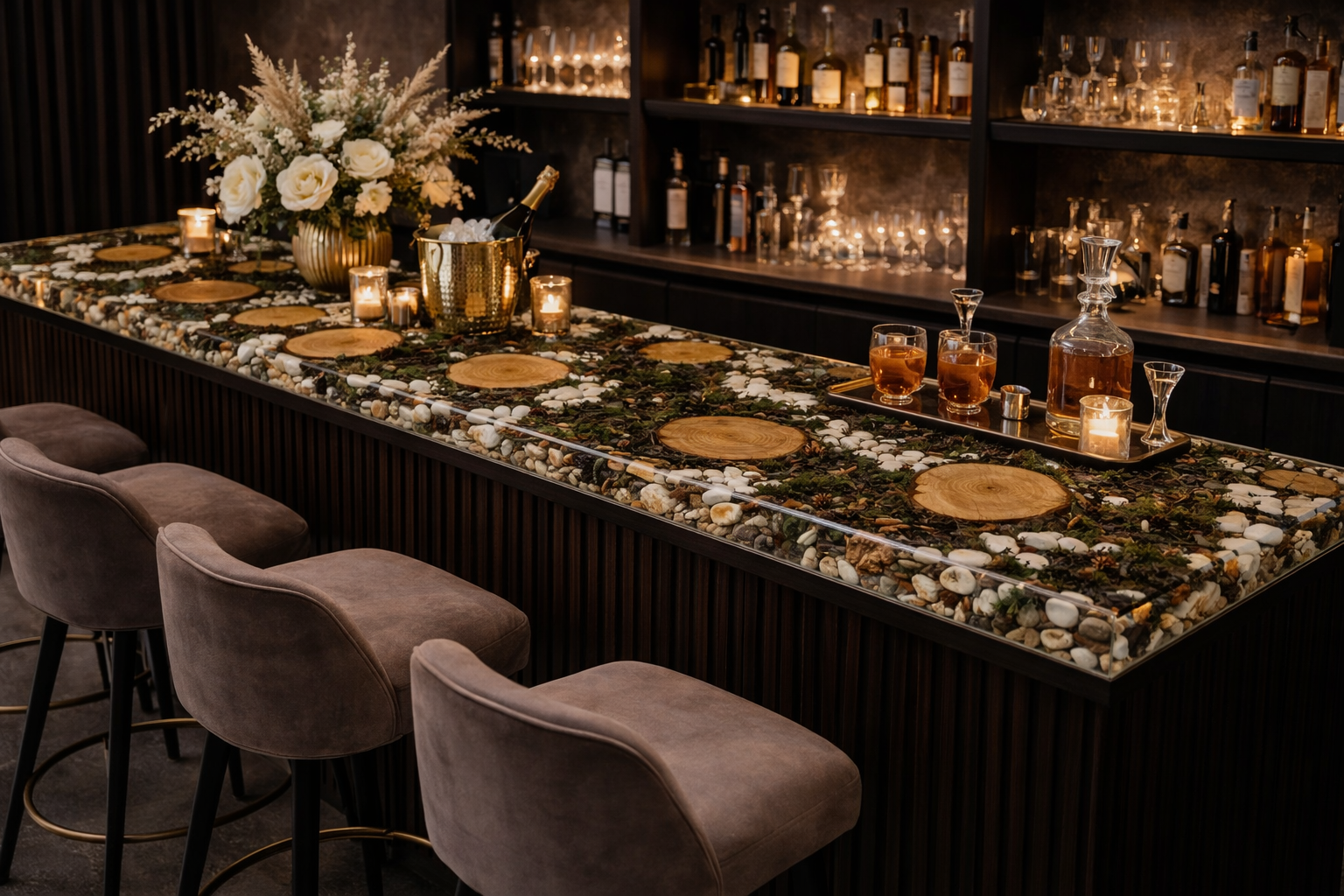 Custom Luxury Bar Surface – Bespoke Wood & Resin Countertop