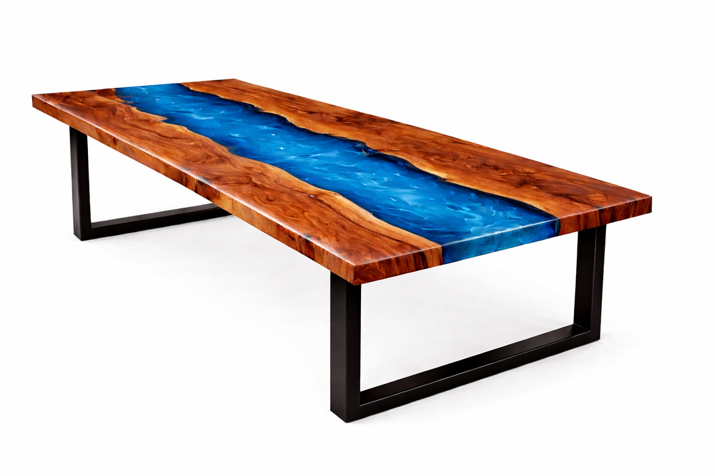 Silent River – Custom Wood & Epoxy River Dining Table