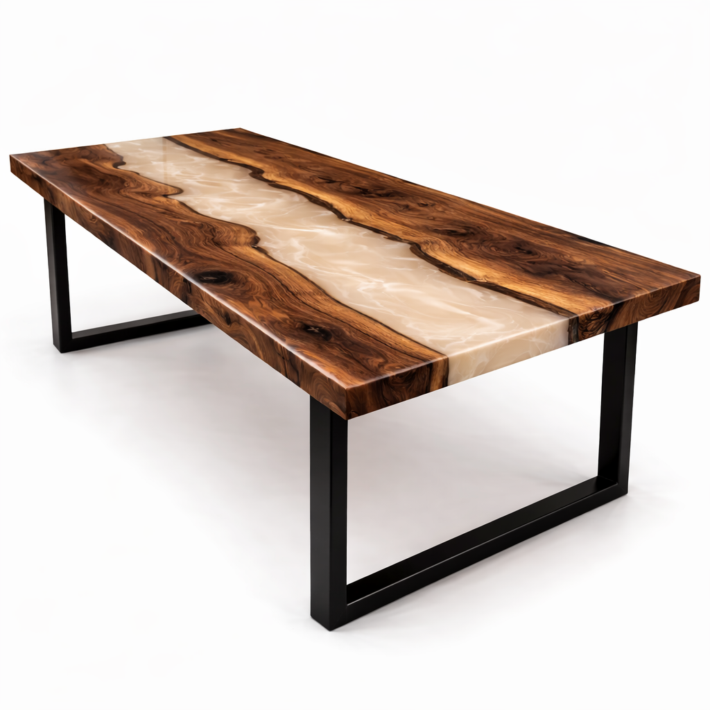 Silent River – Custom Wood & Epoxy River Dining Table