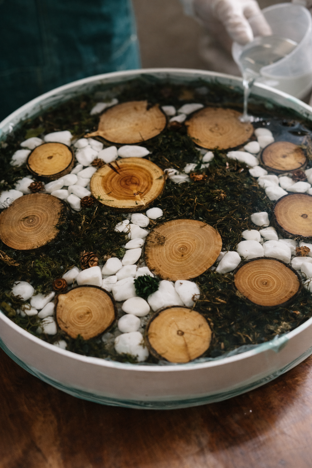 Warm Forest – Custom Wood, Moss & Resin Coffee Table