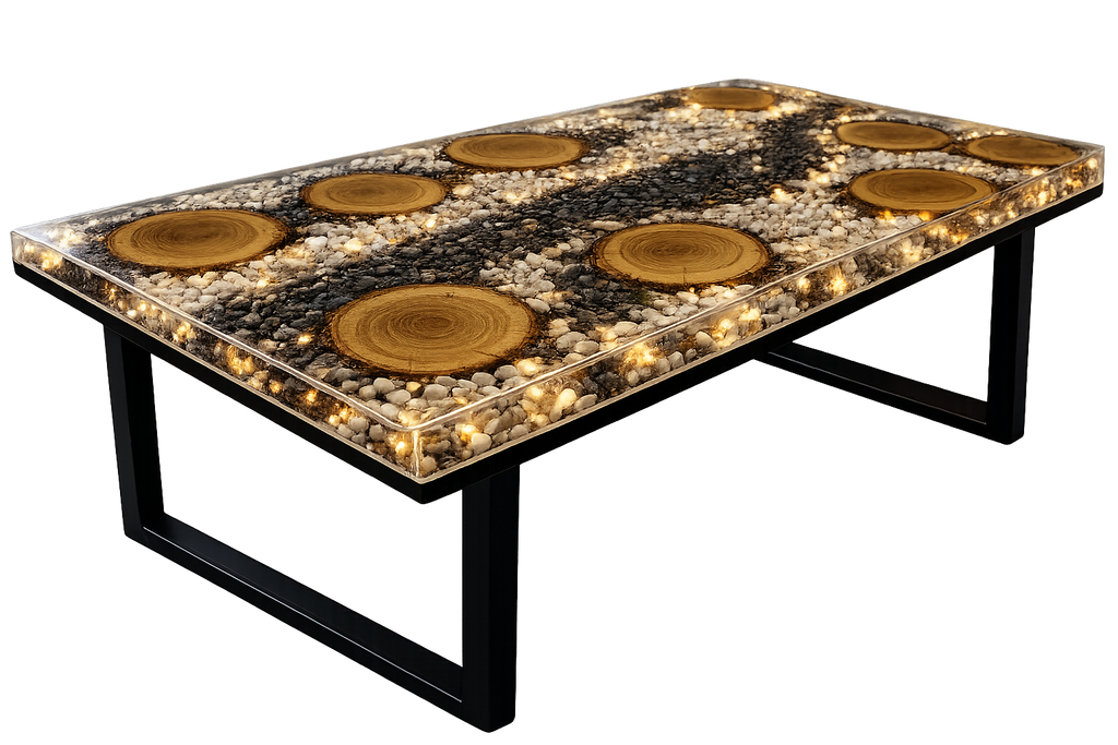 Imperial Stone Glow – Custom Wood, Stone & Resin Table