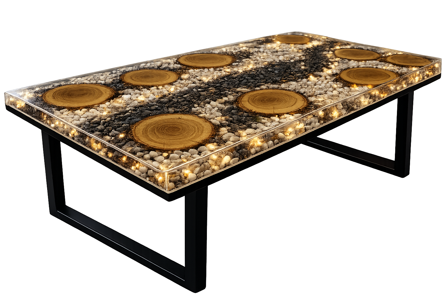 Imperial Stone Glow – Custom Wood, Stone & Resin Table