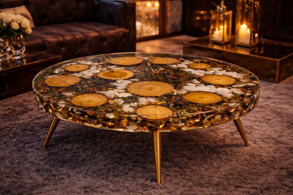 Warm Forest – Custom Wood, Moss & Resin Coffee Table